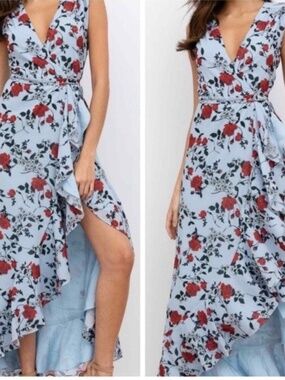 Yumi Kim Venezia Ruffle Wrap Maxi Dress Fortune Teller Blue Floral S
